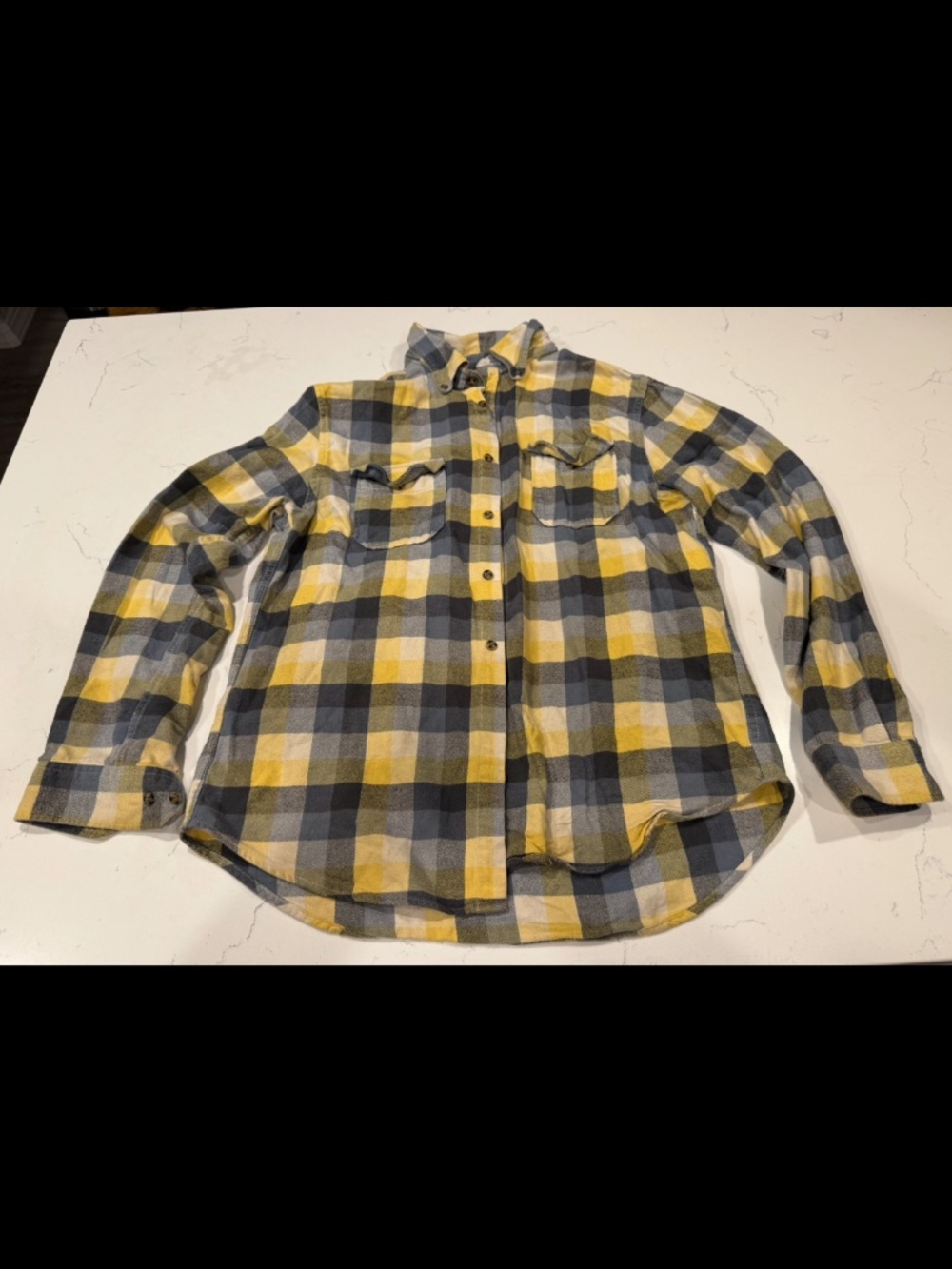 Merona Plaid Flannel Shirt Yellow Gray Button Front - Size Large L
